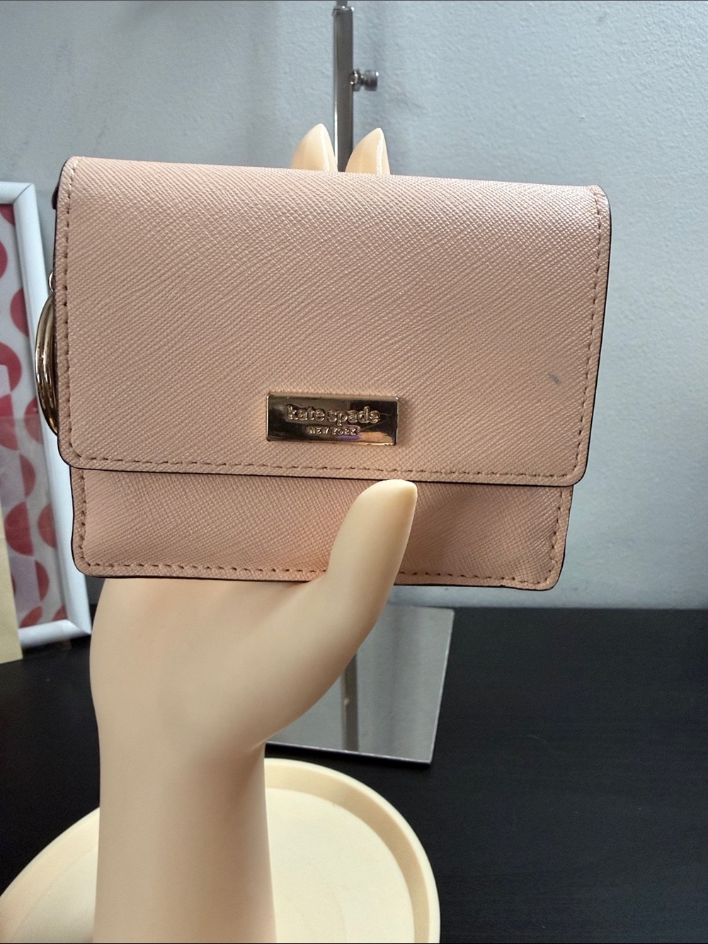 kate spade New York Blush Pink Saffiano Leather Compact Wallet